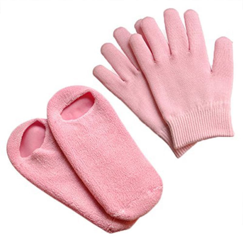 Butterfly Spa Gel Gloves + Butterfly Spa Gel Socks Reusable To 200 Times Moisturizing Whitening Exfoliating Pink