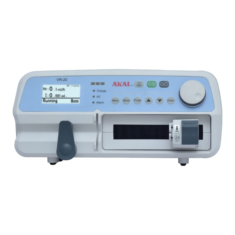 Syringe Pump (VR 20) Flow Rate(1500 ml/h) with Three modes Easy to Use Alarms Battery working for 7hr by AKAIMED